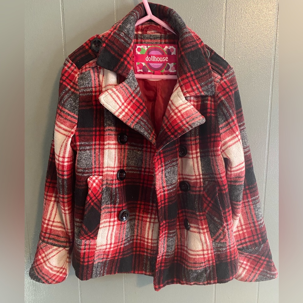 Dollhouse Outerwear Girl’s Plaid Peacoat - Size M (5/6)